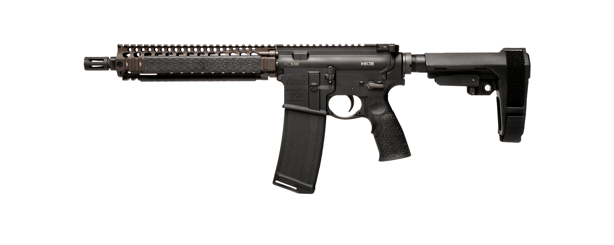 Daniel Defense DDM4 MK18, 5.56mm Pistol with SBA3 Brace, FDE (02-088-06030)