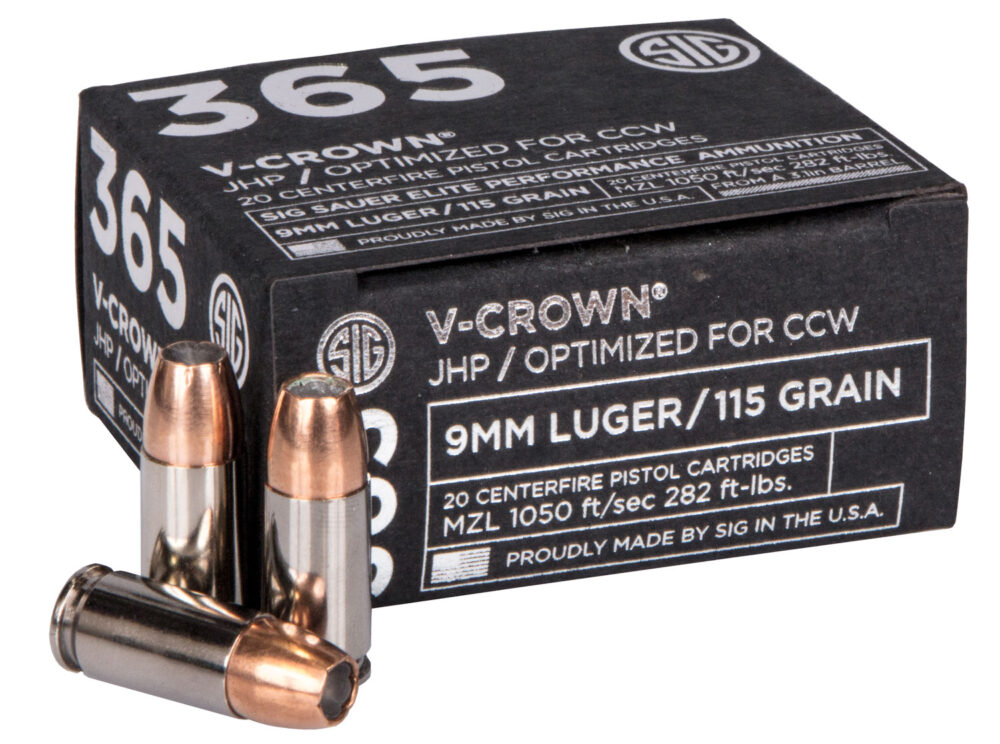 Sig Sauer 365 Elite V-Crown Ammunition, 9mm, 115 Gr., JHP, 20Rd. Box (E9MMA1-365-20)