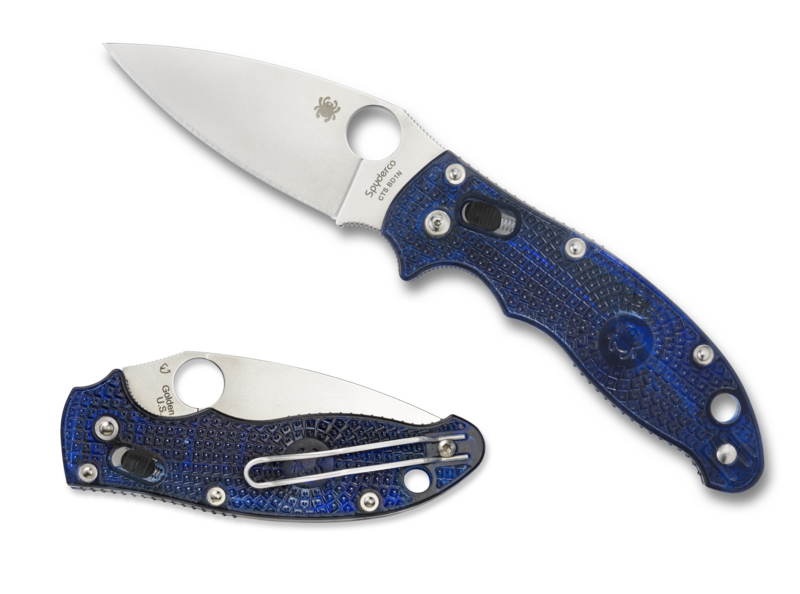 Spyderco Manix 2 Lightweight Folding Knife, CTS BD-1N Plain Blade, Translucent Blue FRCP Handles (C101PBL2)