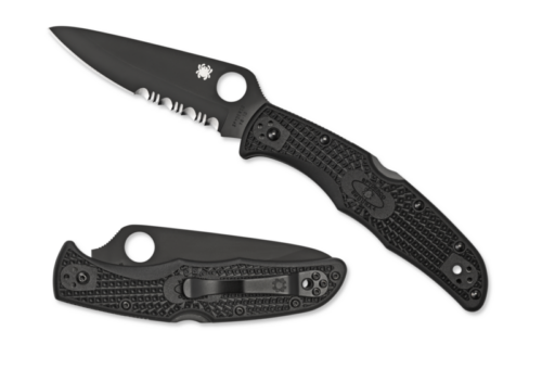 Spyderco Endura 4 Folding Knife, Black Combo Edge, Black Handle (C10PSBBK)