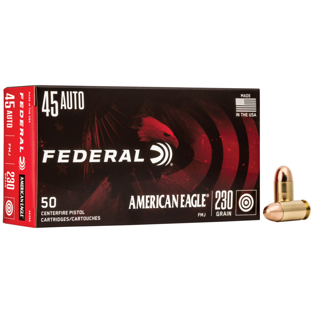 Federal American Eagle Ammunition, 45ACP, 230gr., FMJ, 50rd. Box (AE45A)