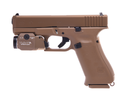 Glock 19X Gen5 9mm Pistol with Glock Night Sights and Streamlight TLR7A Weapon Light Coyote Tan