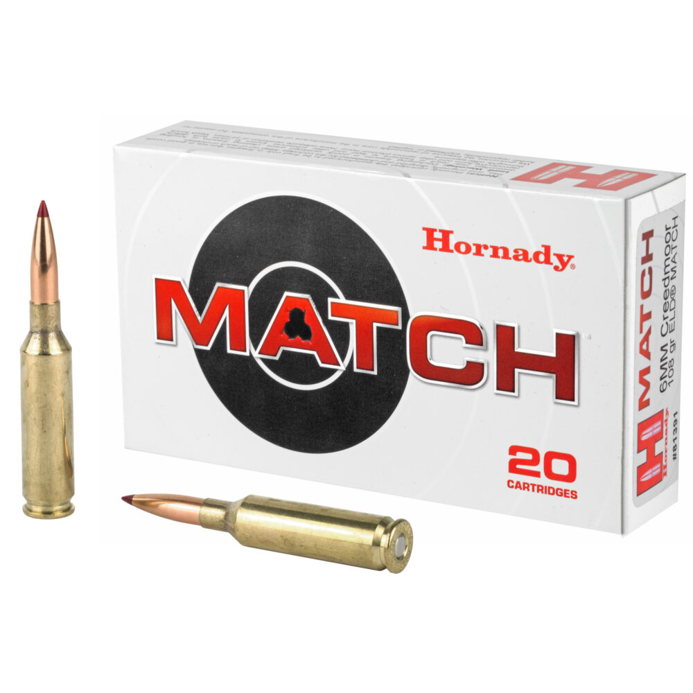 Hornady 6MM Creedmoor Ammunition, 108 Gr., Extremely Low Drag-Match (ELD), 20Rd. Box (81391)