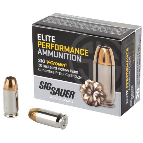 Sig Sauer Elite Performance Ammunition, V-Crown, 45 ACP, 230 Gr., JHP, 20Rd. Box (E45AP2-20)