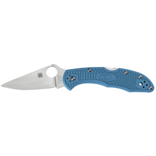 Spyderco Delica 4 Folding Knife, Satin Plain Blade, Blue FRN Handles (C11FPBL)