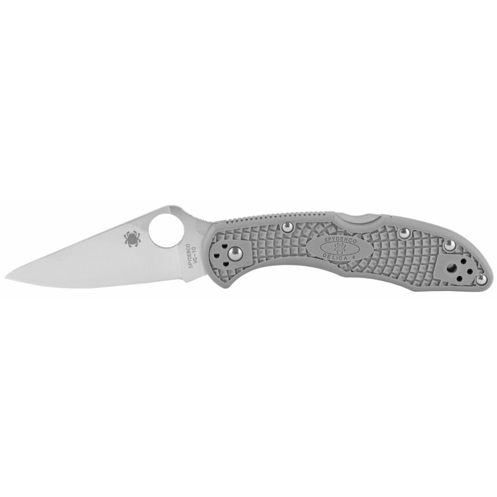 Spyderco Delica 4 Folding Knife, FRN Gray Handle with Satin Plain Edge Blade (C11FPGY)