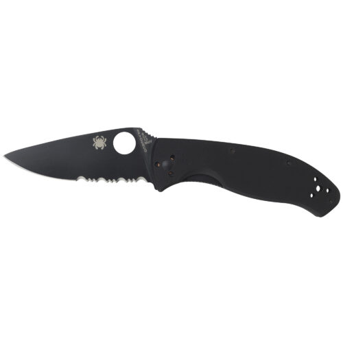Spyderco Tenacious Folding Knife, Black G-10 Handles, Black Combo Blade (C122GBBKPS)