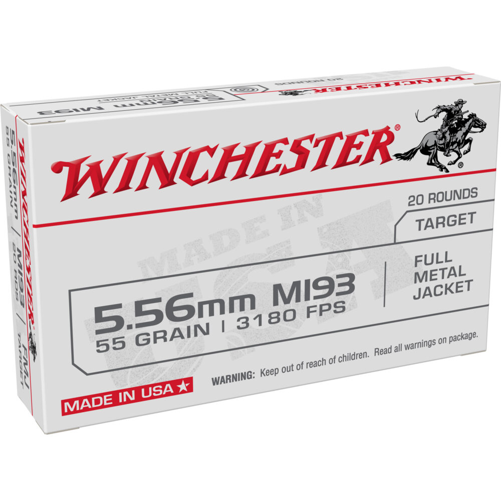 Winchester Ammunition M193, 5.56NATO, 55 Grain, FMJ, 20 Round Box (WM193K)