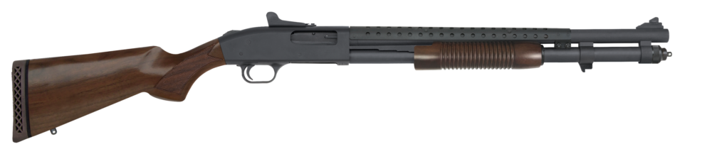 Mossberg 590A1 Retrograde 12 Ga. Pump Action Shotgun, 20in. Heavy-Walled Barrel with Heat Shield, Walnut Stock (51665)