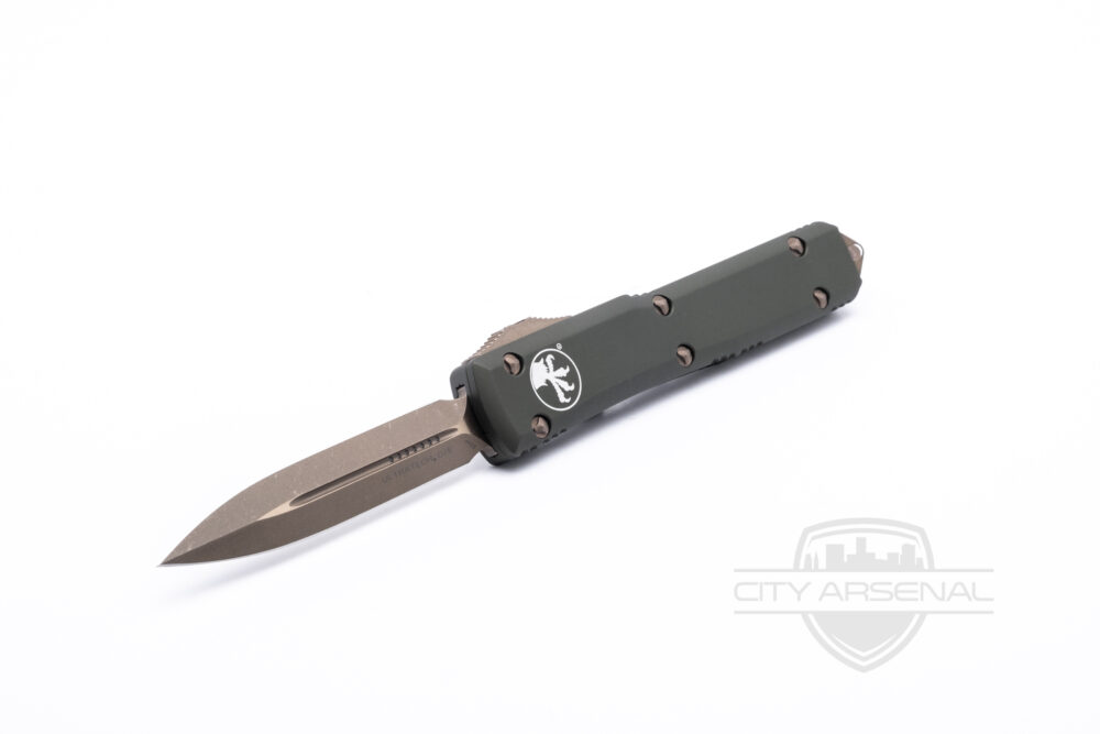 Microtech Ultratech D/E OD Green Handle Bronzed Apocalyptic Blade
