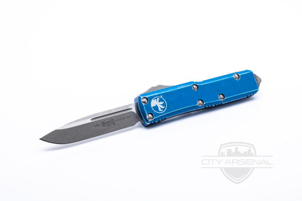 Microtech U.T.X.-85 Distressed Blue Apocalyptic Standard Blade
