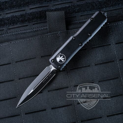 Microtech UTX-85 OTF Auto Knife, D/E Tactical Standard Blade, Black Handles (232-1T)