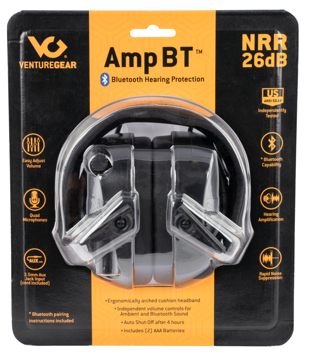 Pyramex Venture Gear Amp BT, Electronic Hearing Protection with Bluetooth, 26dB, Black (VGPME30BT)