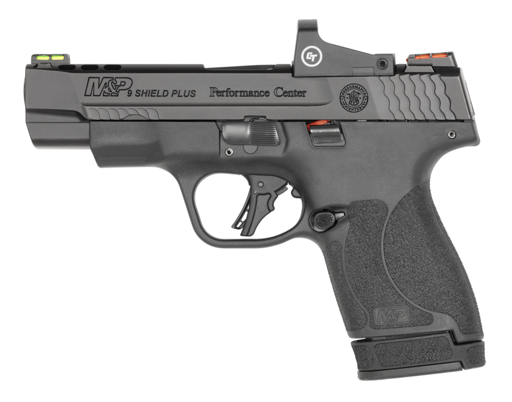 Smith & Wesson M&P Shield Plus Preformance Center, Ported 9mm Pistol, with Crimson Trace Red Dot Sight