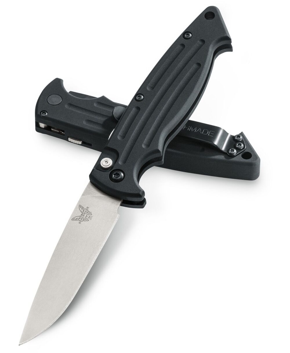 Benchmade Mini Reflex II, Auto Folding Knife, Plain Satin Blade, Black Handle (2551)