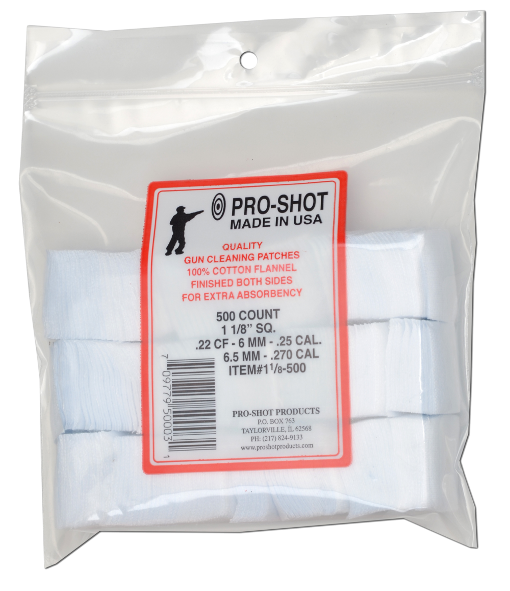 Pro-Shot Cleaning Patches, 1.125in. Square, .22-.270 Cal, 500 Count (1 1/8-500)