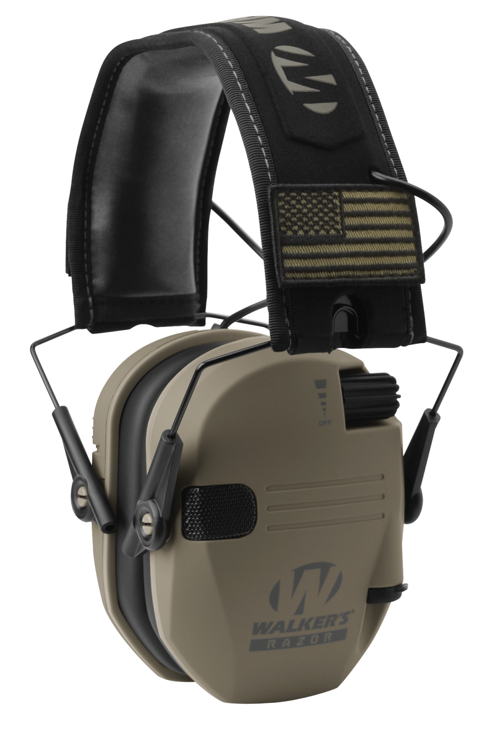 Walker's, Razor, Electronic Earmuff, Flat Dark Earth, 1 Pair, Includes (2) Morale Patches