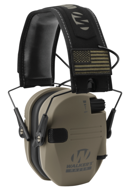 Walker's, Razor, Electronic Earmuff, Flat Dark Earth, 1 Pair, Includes (2) Morale Patches