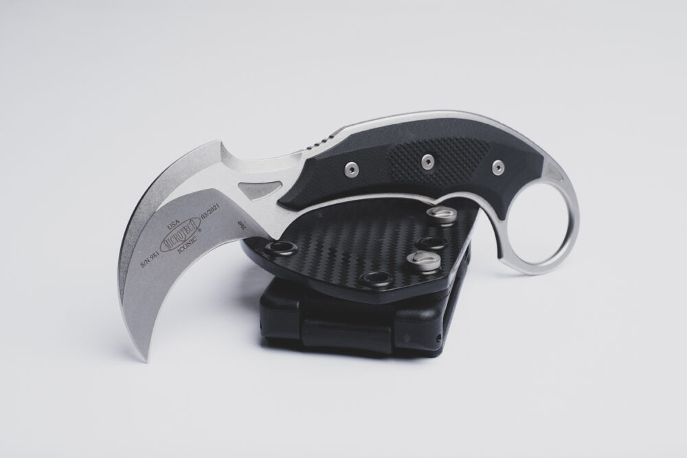 Microtech Bastinelli Creations, Iconic, Stonewashed, Fixed Blade Knife