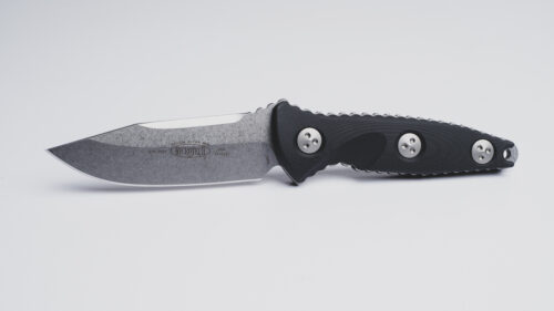 Microtech Socom Alpha Mini S/E, Black G-10 Handles, Stonewash, Fixed Blade Knife