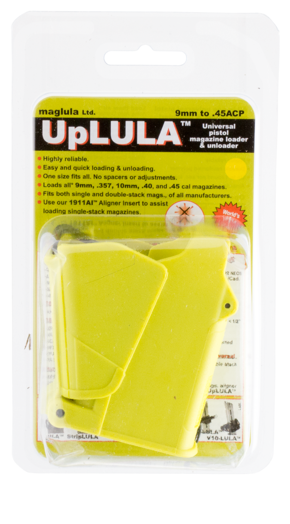 Maglula UpLULA Mag Loader and Unloader, 9mm to .45 ACP, Lemon (UP60L)