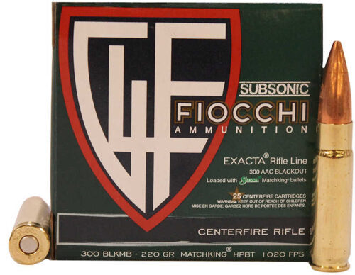 Fiocchi 300 Blackout Subsonic Ammunition, 220gr., Sierra MatchKing, HPBT, 25rd. Box (300BLKMB)