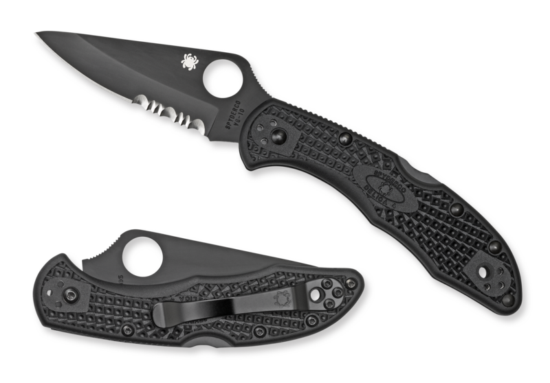 Spyderco Delica 4 Folding Knife, VG-10 Black Combo Blade, Black FRN Handle (C11PSBBK)