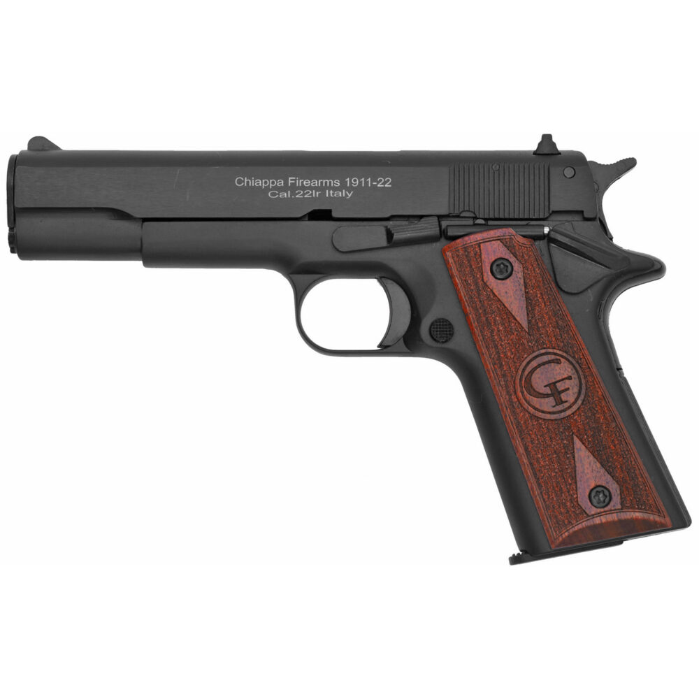 Chiappa Firearms, 1911, Full Size Pistol, 22LR, Black Finish, Wood Checkered Grips (401-038)
