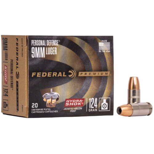 Federal Hydra-Shok Ammunition, 9mm, 124gr., Hollow Point, 20rd. Box (P9HS1)