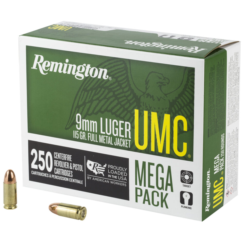 Remington UMC 9mm Ammunition, 115Gr., FMJ, Mega Pack, 250Rd. Box (23777)