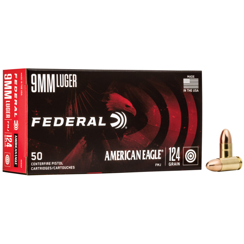 Federal American Eagle 9mm Ammunition, 124Gr., FMJ, 50 Rd. Box (AE9AP)