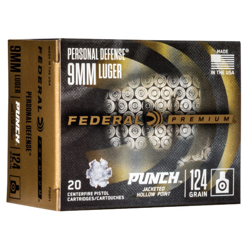 Federal Premium Punch 9mm, 124 gr, JHP Ammunition, 20Rd. Box (PD9P1)
