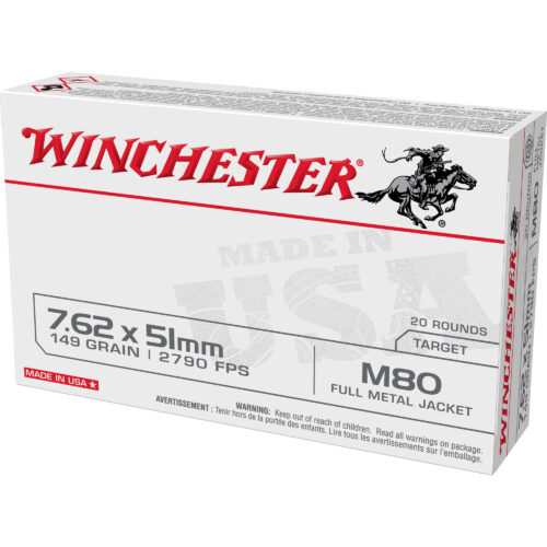 Winchester Ammunition M80, 762NATO, 149Gr., FMJ, 500Rd. Case (M80)