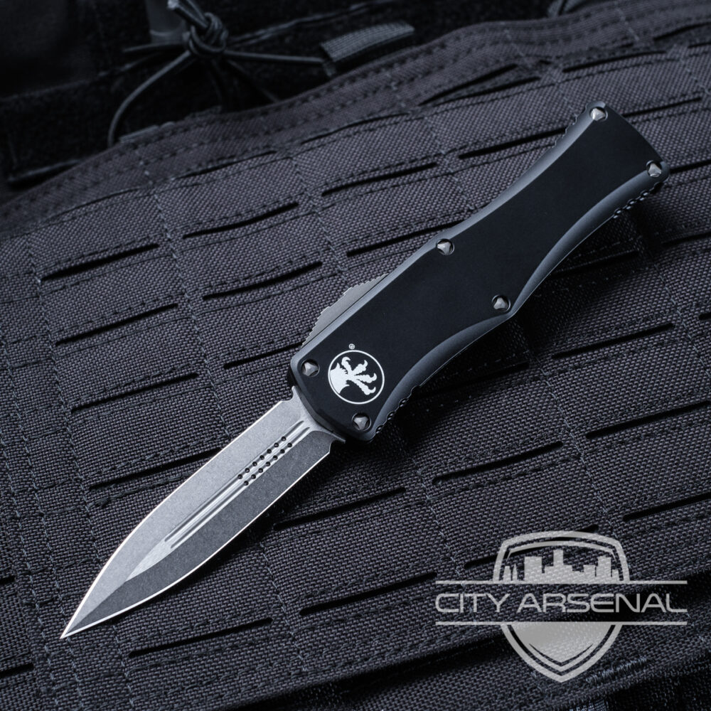 Microtech Hera D/E Stonewash Blade, Black Handle (702-10)