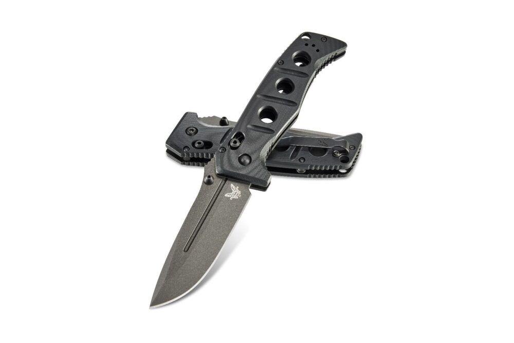 Benchmade Adamas Folding Knife, Tungsten Gray Plain Blade, Black G10 Handles (275GY-1)