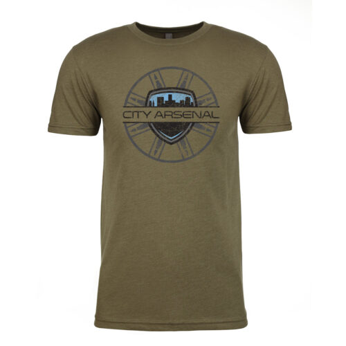 City Arsenal T-Shirt, OD Green, Distressed Bullet Logo (CA-TS-BL-OD)