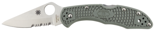 Spyderco Delica 4 Lightweigh Folding Knife, Partially Serrated VG-10 Stainless Steel Blade, FRN Foliage Green Handle (C33PSFG)