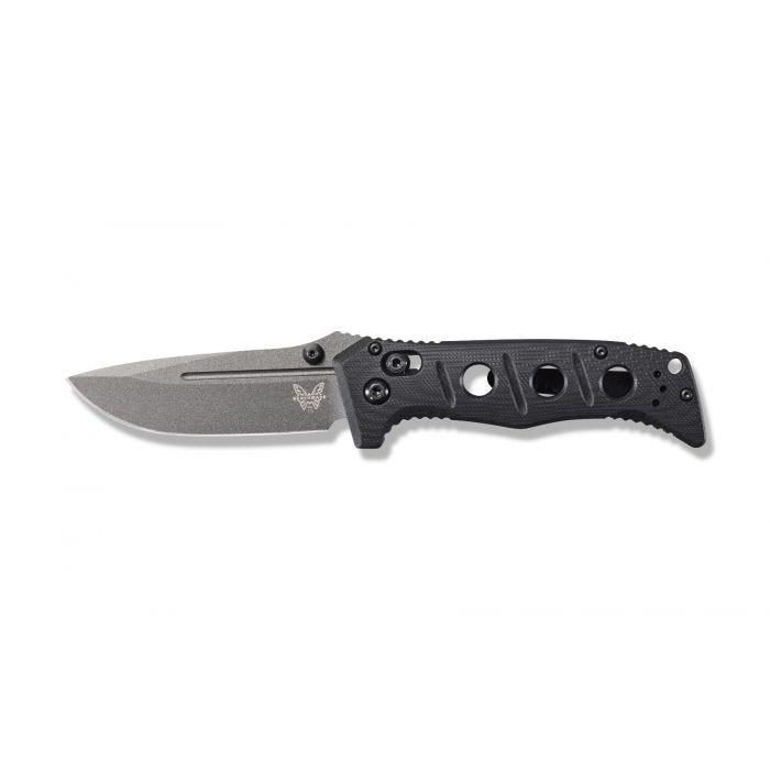 Benchmade Mini Adamas Folding Knife, Tungsten Grey Blade, Black G-10 Handles (273GY-1)