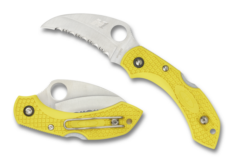 Spyderco Dragonfly 2 Salt Folding Knife, Hawkbill SpyderEdge Blade, Yellow Handle (C28SYL2HB)