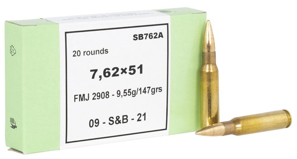 Sellier & Bellot 7.62x51 NATO Ammunition, 147gr., FMJ, 20 Rd. Box (SB762A)