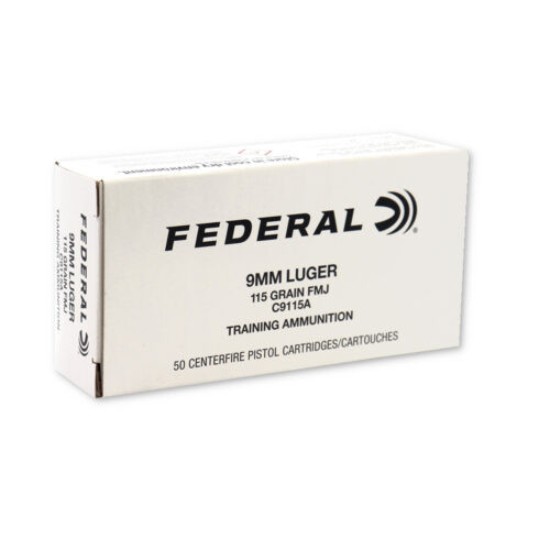 Federal 9mm FMJ Training Ammunition, 115gr., 50Rd. Box (C9115A)
