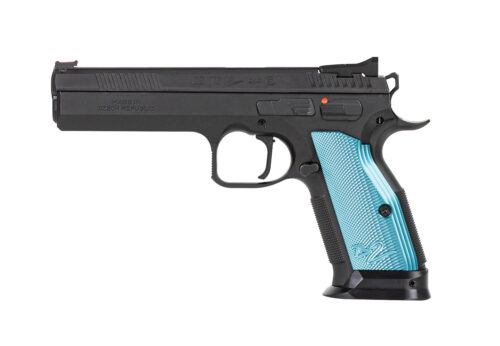 CZ-USA CZ 75 Tactical Sport 9mm Pistol, Black with Blue Aluminum Grip (91220)
