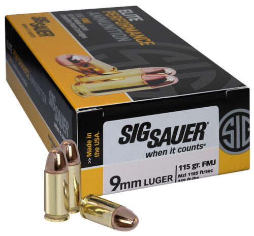 Sig Sauer Elite Performance 9mm Ammunition, 115 Gr, FMJ, 50 Rd. Box (E9MMB1-50)