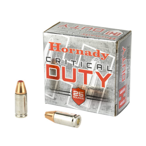 Hornady Critical Duty 9mm+P Ammunition, 124 Gr, Flexlock, 25 Rds (90216)