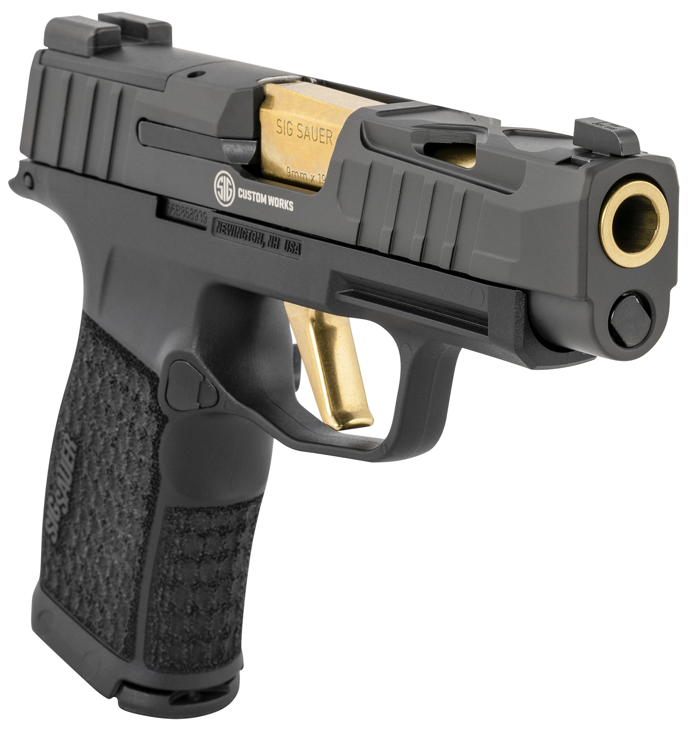 Sig Sauer Custom Works P365 Xl Spectre 9mm Pistol Black Nitron Finish Tin Gold Barrel And 