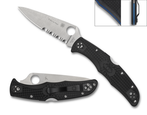 Spyderco Endura 4 Lightweight, Thin Blue Line Folding Knife, VG10 Satin Combo Blade, Black FRN Handles with Blue Backspacer (C10FPSBKBL)