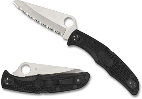 Spyderco Pacific Salt 2 Folding Knife, H1 Satin Serrated Blade, Black FRN Handles (C91SBK2)