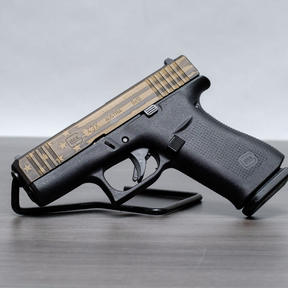 Glock 43X 9mm Pistol, Black Frame with Exclusive Battle Flag Finish Slide (GLOGPX4350201EBBF)