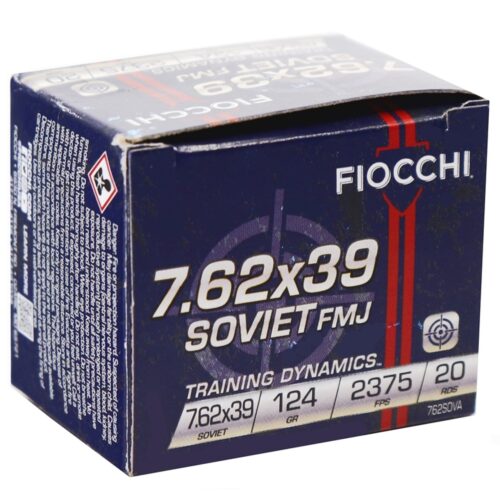 Fiocchi 7.62x39 Rifle Ammunition, 124Gr. FMJ, 20Rd. Box (F762SOVA)