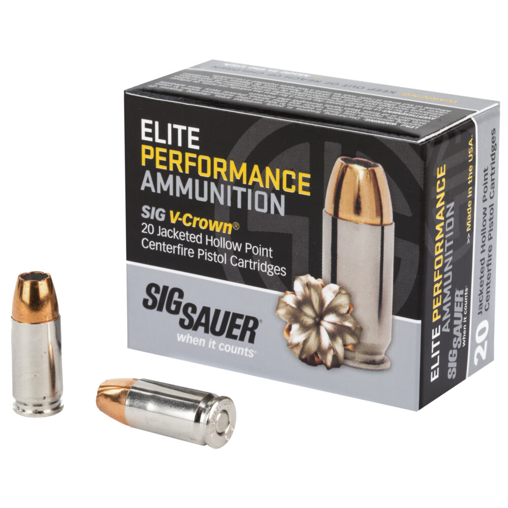 Sig Sauer Elite Performance V-Crown Ammunition, 9mm, 124gr., JHP, 20rd. Box (E9MMA2-20)